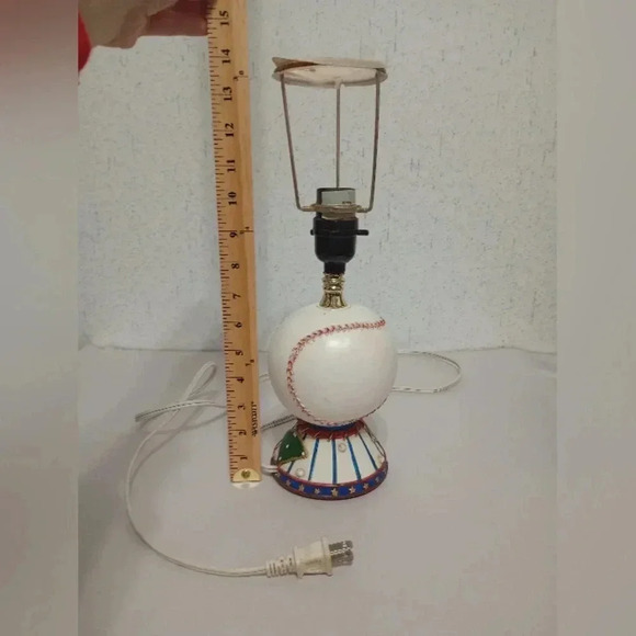 Baseball Desk Lamp Kid's Room Lamp Nightlight White Red No Shade Tested Works - Picture 5 of 7